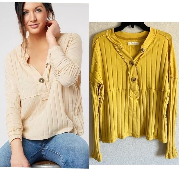 We The Free- Free People In The Mix Raw Edge Washed Henley Yellow XS - Picture 9 of 9
